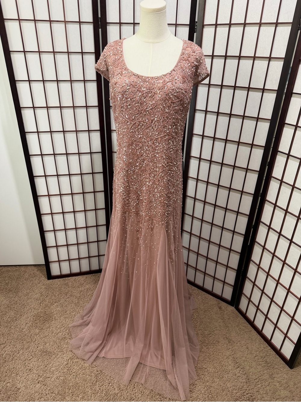 MGNY by Madeline Gardner NY Dusty Rose Beaded Sequin Gown Style 72501 US Size 16